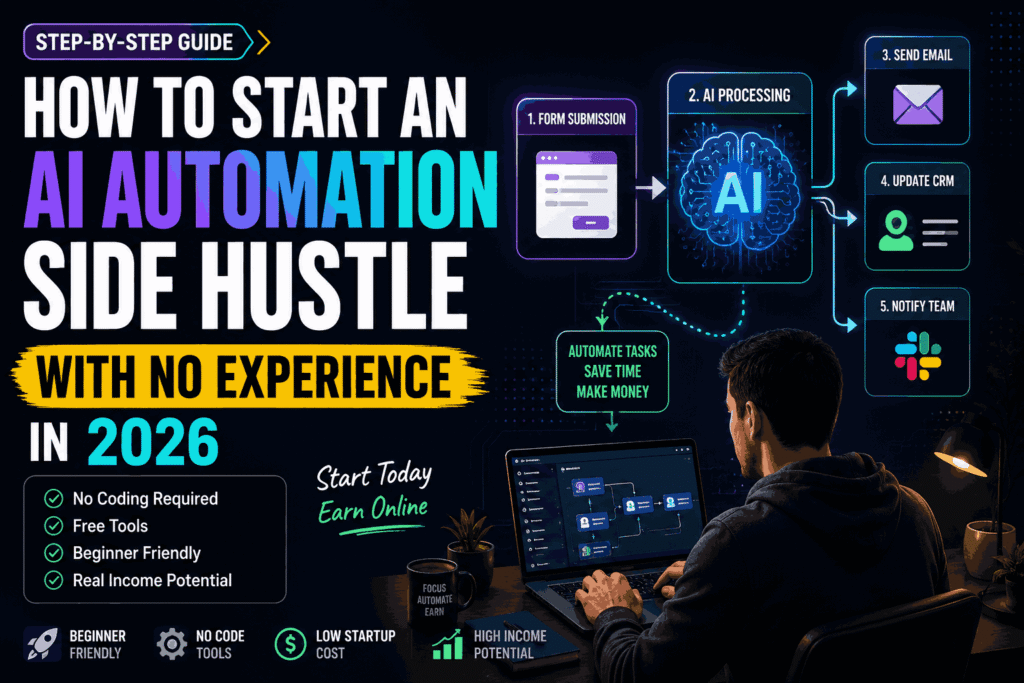 How to start an AI automation side hustle with no experience workflow diagram